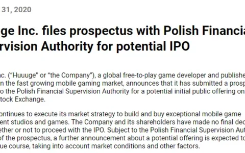 以博彩类手游起家的Huuuge拟IPO，去年收入2.6亿美元