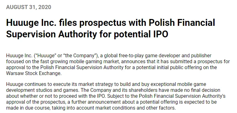 以博彩类手游起家的Huuuge拟IPO，去年收入2.6亿美元