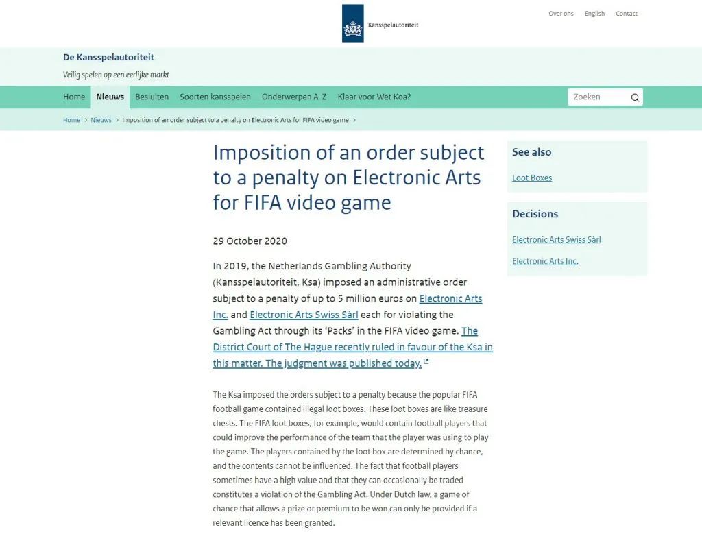 EA遭荷兰罚款1000万欧元！游戏“开宝箱”时间不多了