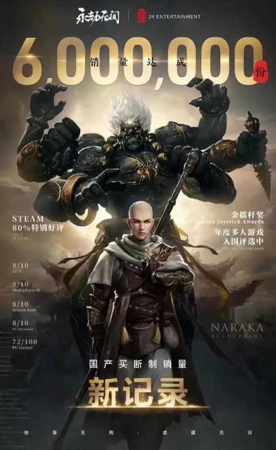 全球销量破600万套，《永劫无间》创下国产买断制游戏新纪录