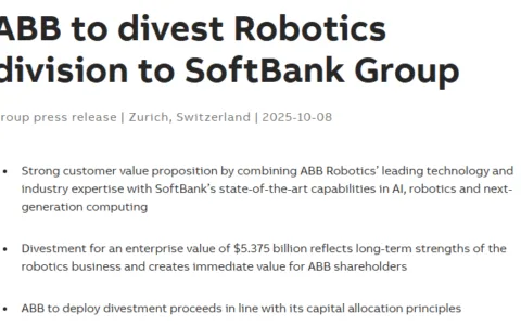 软银买入ABB机器人业务