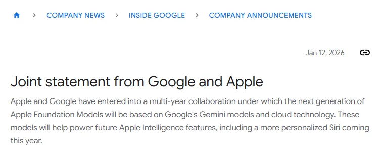 押注谷歌Gemini，苹果官宣Siri大升级